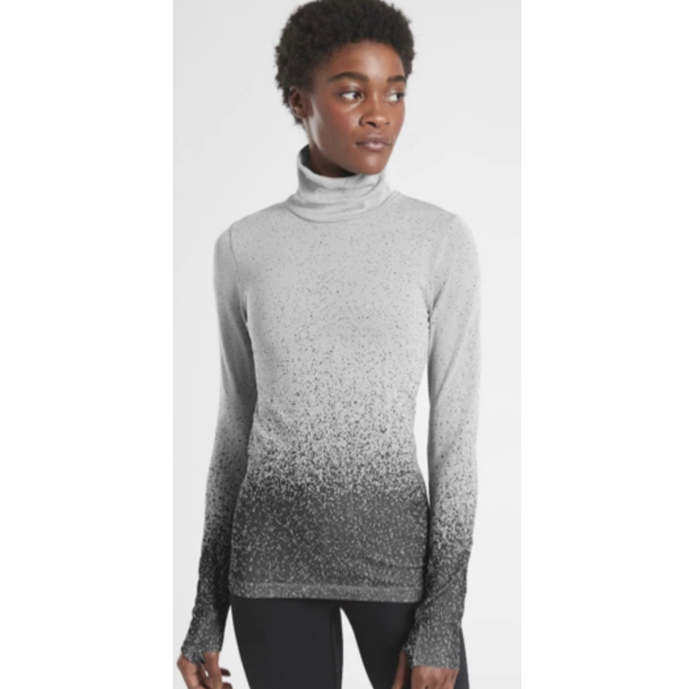 ATHLETA Grey Black Turtleneck Top Long Sleeve
